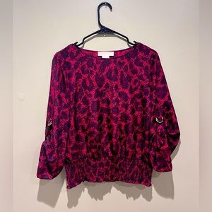New Michael Kors Blouse Red Black Animal Print Top Work Office Spring